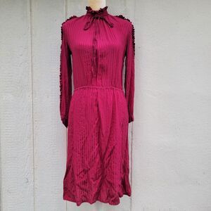 Vintage Howard wolf longsleeve Burgundy Silk  dress Wmns Sz 8 Prairie
